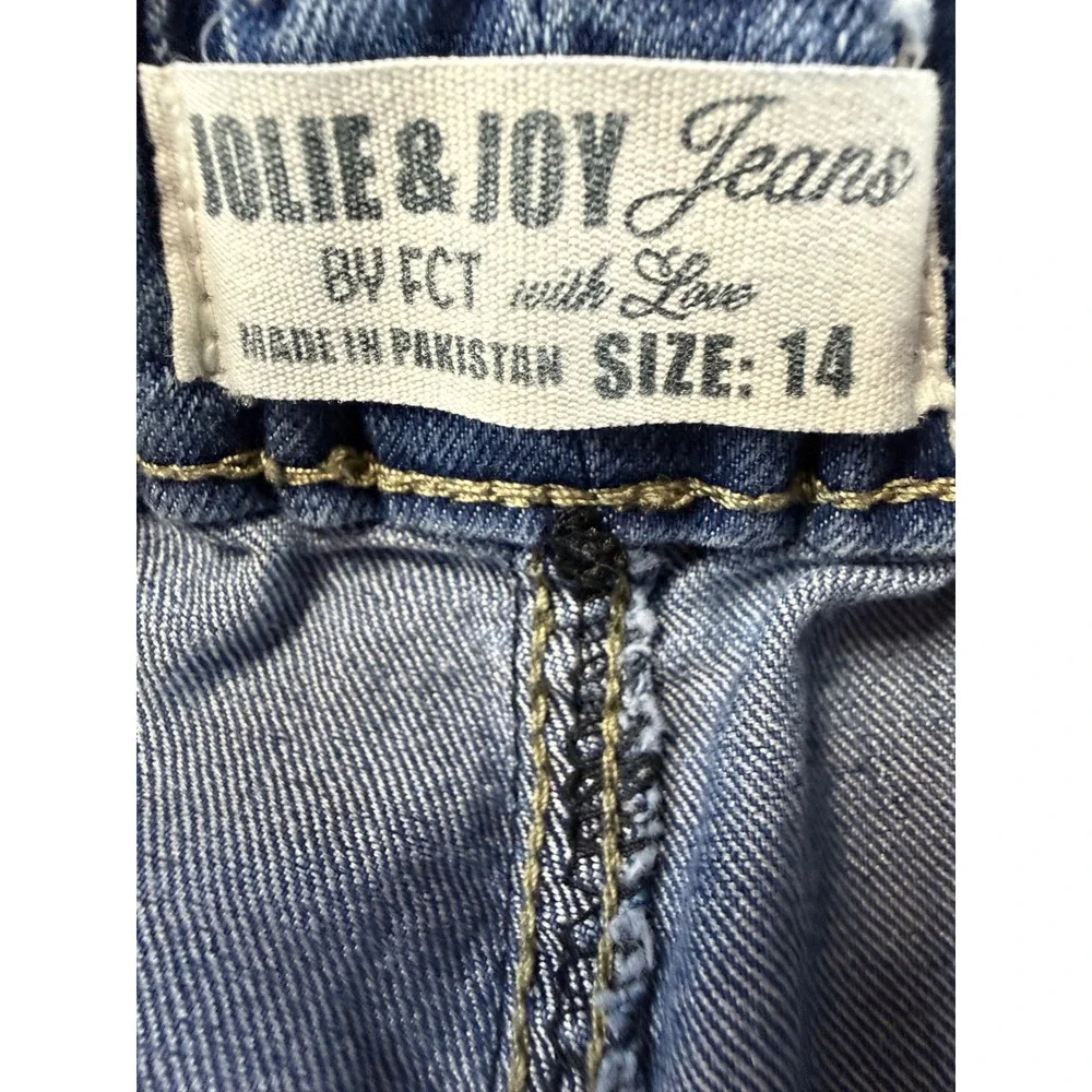 Jolie & Joy Jeans Womens 14 Blue Flare Pull On Denim Pants Frayed Hem X5F0021D